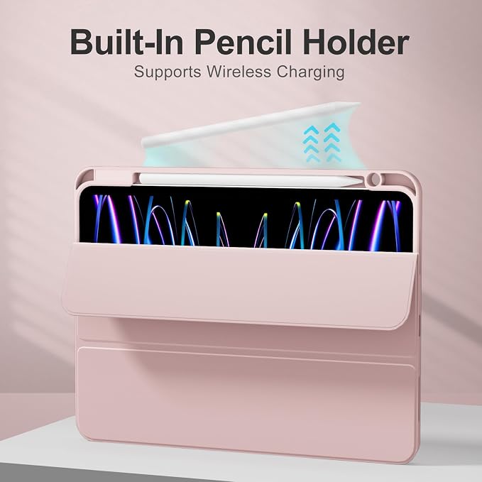Case for iPad Pro 11 Inch 4th/3rd/2nd Generation 2022/2021/2020 | Slim Soft TPU Back Cover with Pencil Holder Three-Stage Folding Support Pencil Charging Auto Sleep/Wake Black