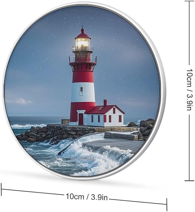 Lighthouse Ocean Wireless Charger 10W Portable Fast Wireless Charging Pad Compatible with Phone Slim Charging Station Lightweight Charger Mat Charging Block for Travel Home Office