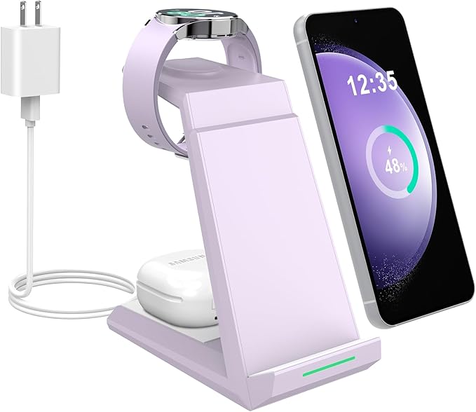 Wireless Charger for Samsung - NANAMI 3 in 1 Charging Station for Multiple Devices,Fast Charger Stand Dock for Galaxy S25 S24 S23 Ultra S22 S21 S20 Z Flip Fold,Galaxy Watch 5/5 Pro/4/3,Galaxy Buds Pro