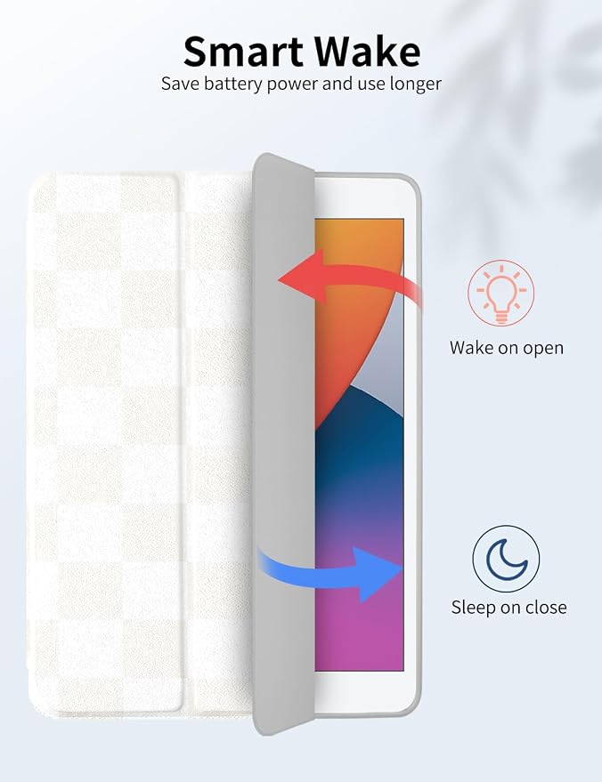 Case for iPad 9th/ 8th/ 7th Generation Case 10.2&amp10.5 Inch (2021/2020/2019 Release) Slim Lightweight Soft Trifold Back Cover with Pencil Holder &amp Auto Sleep/Wake CoverBeige Checkered