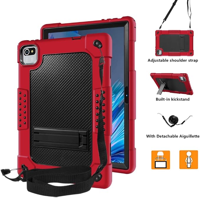 Compatible with aiprotablet C20e / MB1001 10 Inch/ZZB 10 Inch Tablet Case Kids Friendly Shockproof Shoulder Strap Shell for CZZ/Okaysea 10.1/HAPPYBE/ANYLAKE/Velorim Tablet (Black/Black)