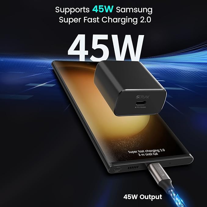45W USB-C Charger2-Pack 45 Watt Super Fast Charger Type C Wall Charging Block with 2X 10FT Type C Cable for Cable for Samsung Galaxy S26 Ultra/S26/S25+/S25 Ultra/S24+/S23/S22Note 10/20 Tab S9...