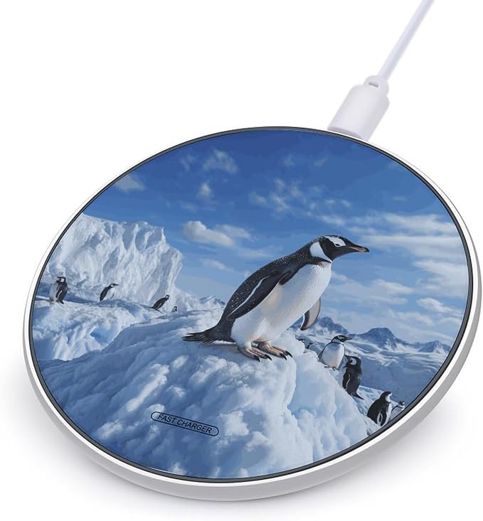 Snow Mountain Penguin Wireless Charger Aluminum Alloy Frame 10W Fast Charging Pad with Indicator Light 6mm Thin &amp Portable Wireless Charging Pad for Travel Home Office Desk