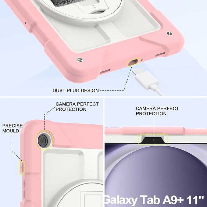 BMOUO for Samsung Galaxy Tab A9+ Plus Case 11 2023 (SM-X210/X216/X218) Shockproof Galaxy Tab A9 Plus Case with Rotating Stand and Hand/Shoulder Strap Black