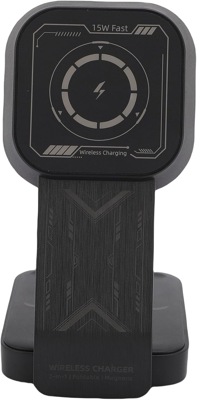 15W Fast Wireless Charger Station for Multiple Devices Adjustable Stand Dock Black 3 in 1