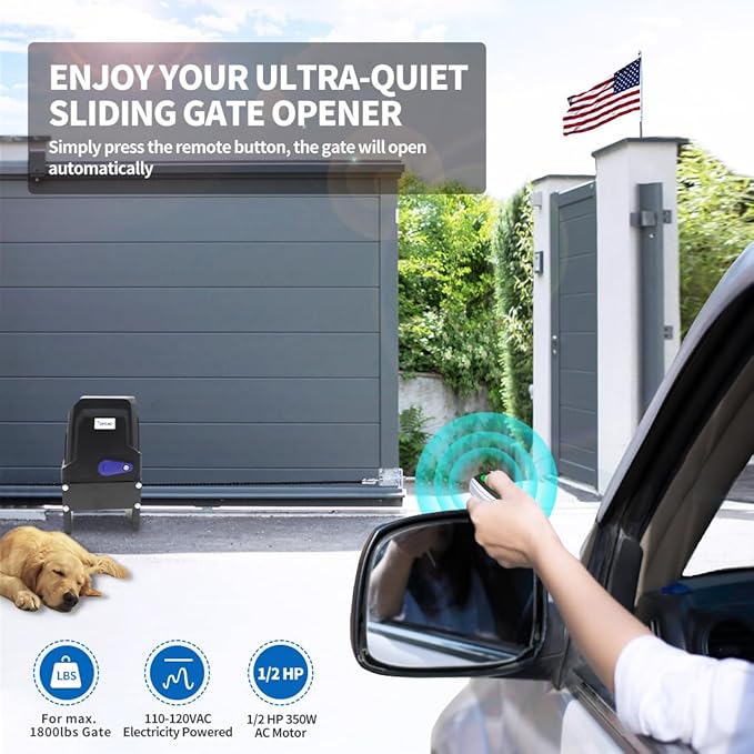 TOPENS BK800 Automatic Sliding Gate Opener Strong Belt Silent Drive Electric Gate Motor for Heavy Driveway Slide Gate Up to 1800 Pounds, Gate Operator AC Powered with 40ft Belt and Remote Control