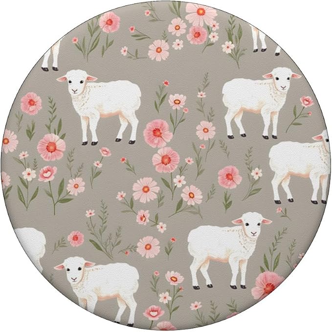 Cute Lamb Floral Meadow Spring Animal Botanical Design PopSockets Adhesive PopGrip