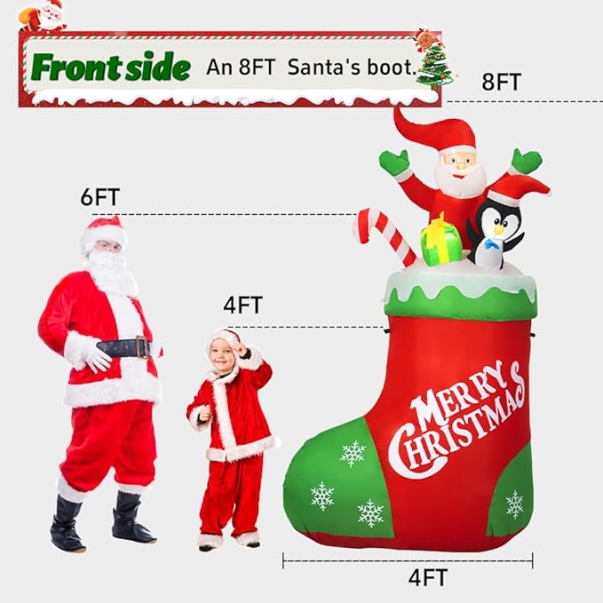7FT Christmas Inflatable Socks with Santa Inflatable Outdoor Christmas Decorations Blow Up Yard Decoration with LED Lights for Christmas Fun Holiday Party Yard Garden Lawn Decor