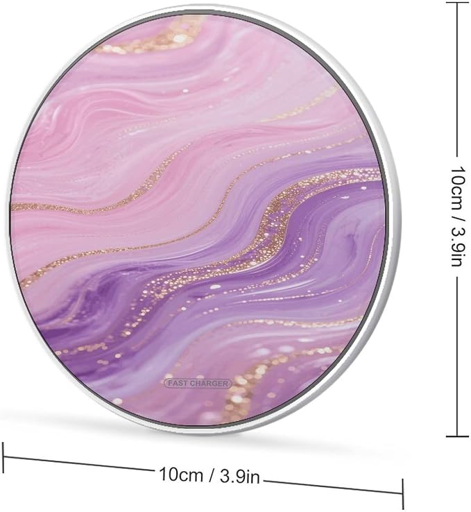 Pink Purple Marble Wireless Charger with USB CableAluminum Alloy Frame 10W Max Compatible Fast Wireless Charging Pad- 3.2ft Cable Included for Travel Home Office Desk