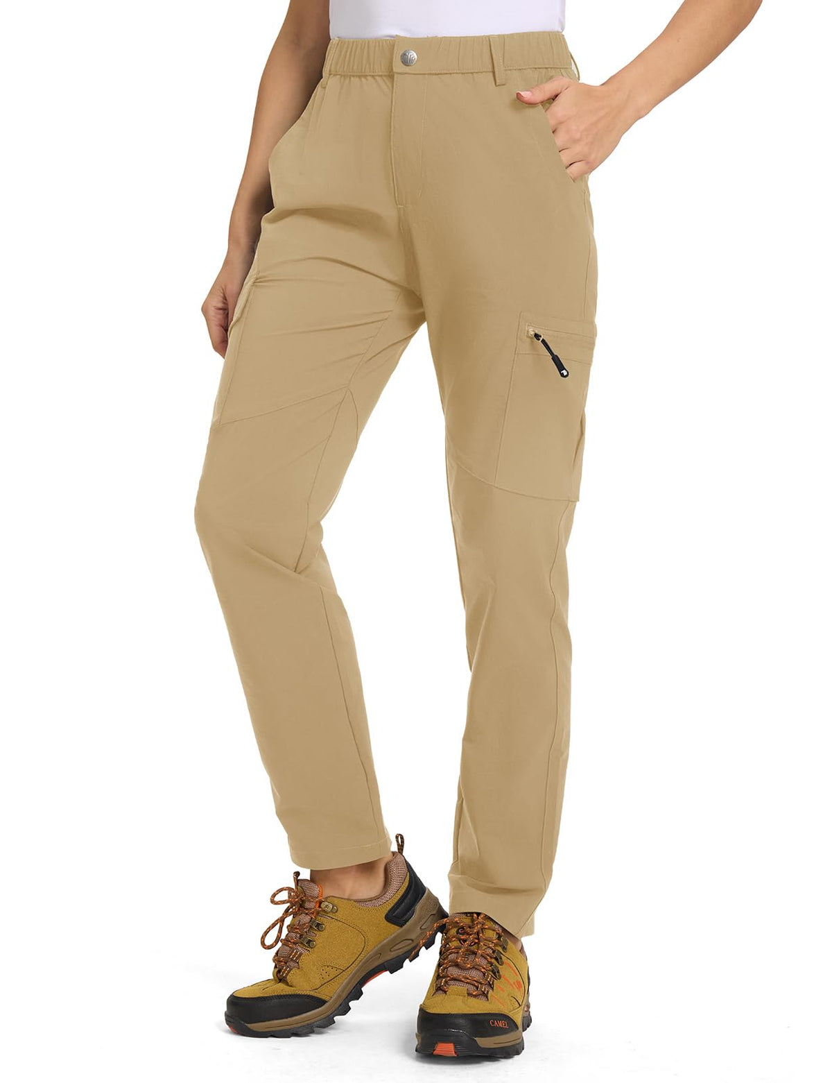 TBMPOY Women's Hiking Cargo Pants Lightweight Water Resistant Quick Dry Fishing Camping Travel Work Pant with 6 Pockets Khaki M