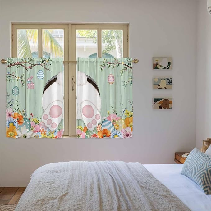 Easter Kitchen Curtains 54 Inch Long 2 Panel Set, Rod Pocket Window Curtains