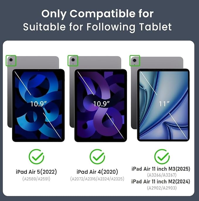 ZtotopCases for iPad Air 11 Inch M4/M3/M2 (2026/2025/2024) iPad Air 5th/4th Generation 10.9 Inch (2022/2020) Built-in Screen Protector Shockproof Cover+ Kickstand - Black