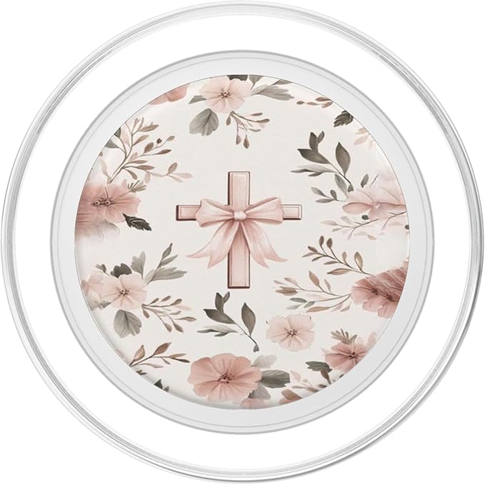 Aesthetic Christian with Bow &amp Flower Pink Faith Bow Cross PopSockets Adhesive PopGrip
