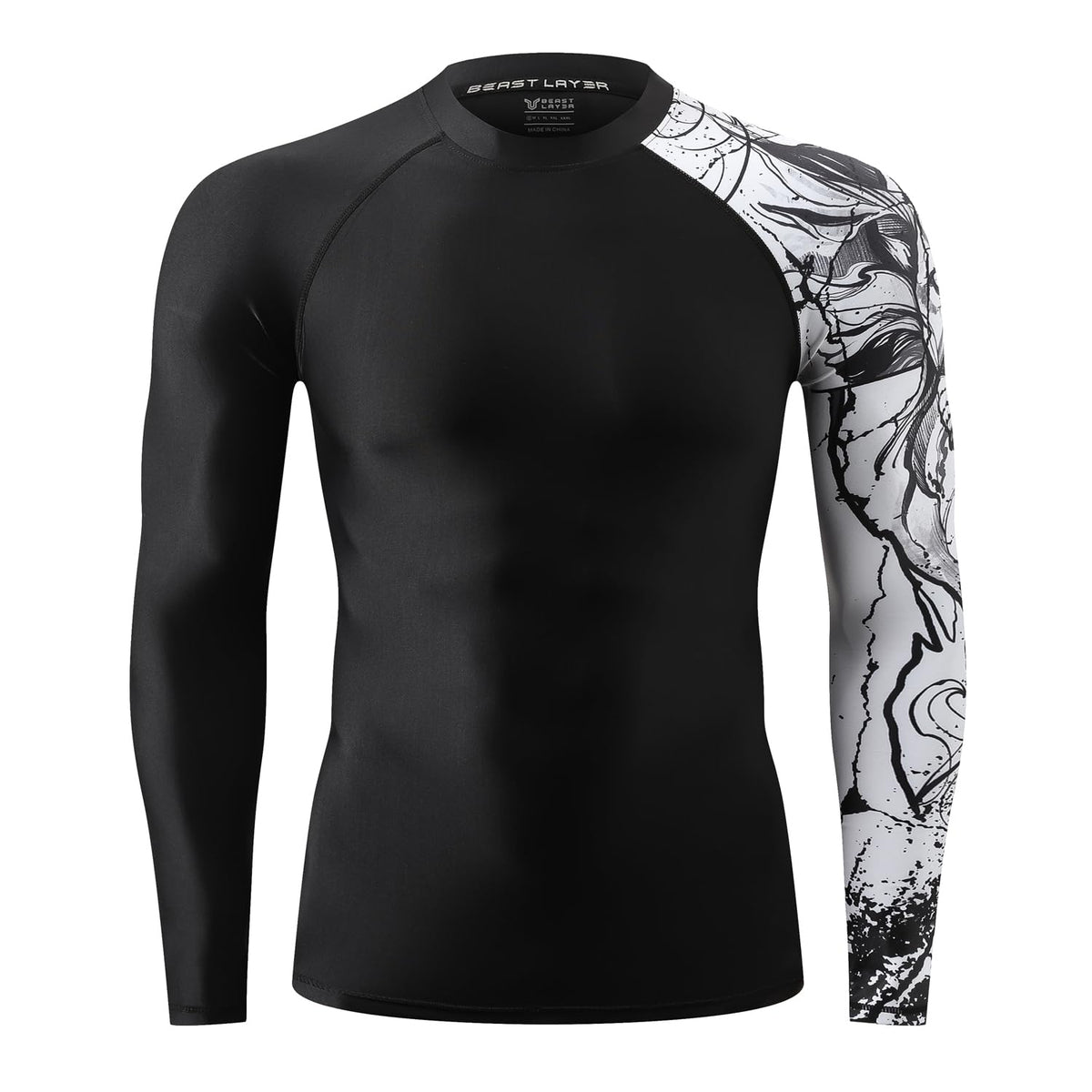 ADOREISM Long Sleeve Rash Guard for Men UPF 50+ Quick-Dry Compression Swim Shirt (Black Lion, 2XL)