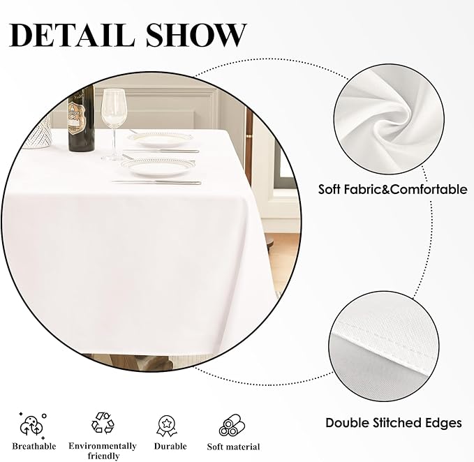 Square Tablecloth 52 x 52 Inch White 8 Pack Tablecloths Stain-Wrinkle Resistant Washable Polyester Table Cloths for Holiday, Buffet Parties, and Weddinge