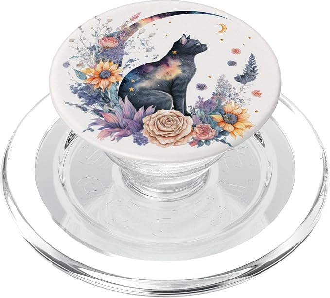 Cute Celestial Black Cat Crescent Moon Phases Witchy PopSockets Standard PopGrip