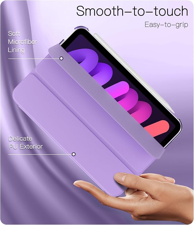 TiMOVO Case for iPad mini 7 A17 Pro 8.3 &amp mini 6th Gen - Black | Slim Translucent Hard Back Folio Cover Support Touch ID Auto Wake/Sleep