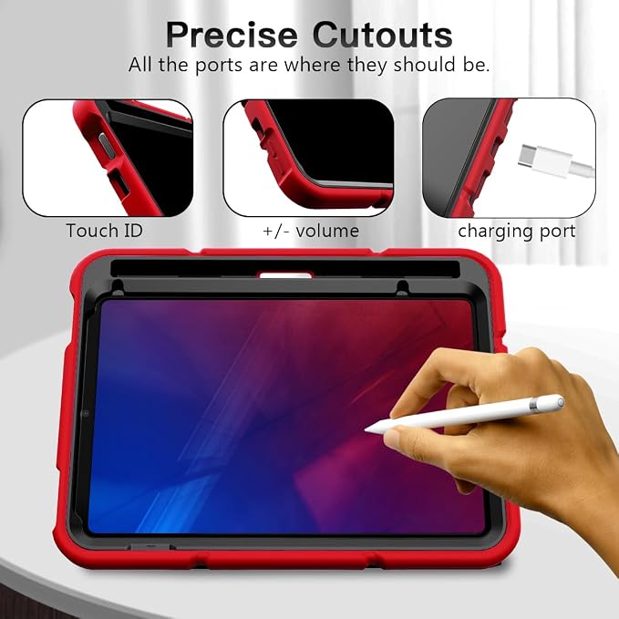 Grifobes Case for iPad mini 7th 2024 (A17 Pro) / Mini 6th Generation 2021 8.3 Heavy Duty Shockproof Cover with Pencil Holder Stand for i Pad Mini 7/6 Gen 8.3 inch Case (Black+Red+Red)