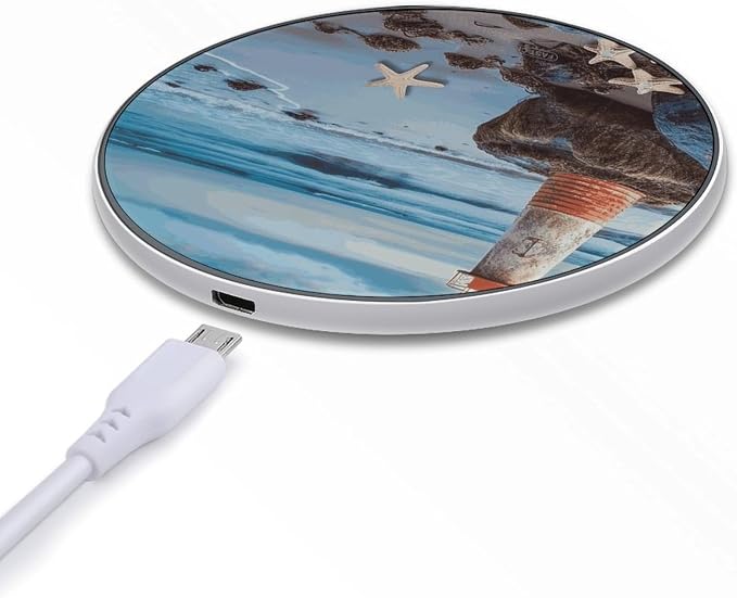 Starfish Lighthouse Beach Wireless Charger 10W Fast Charging Pad Anti-Slip Qi Certified Wireless Charging Pad Charging Station Portable Phone Charger for All Wireless Charging Smartphone