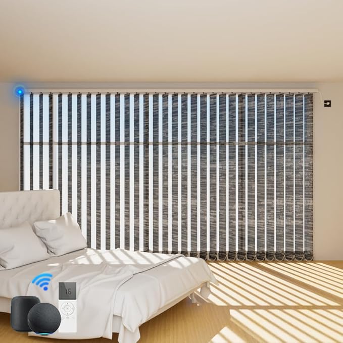 Blindify Motorized Vertical Blinds Compatible with Alexa Google Home, Light Filtering Sliding Door Shades Smart Vertical Blinds Remote Control Customize, Jacquard Dark Grey