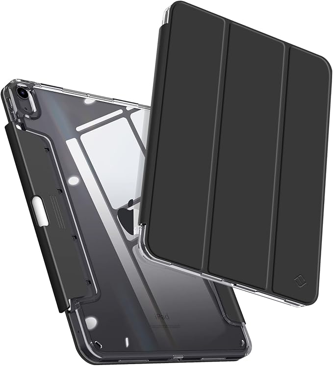Fintie Clear Case for iPad Air 11-inch &amp iPad Air 5th/4th Generation 10.9 | Tri-Fold Stand Retractable Pencil Holder Viewing &amp Typing Angles Slim Transparent Hard PC Back Cover Black