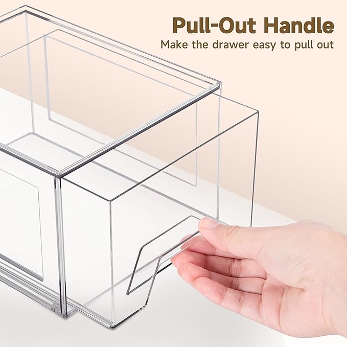 Damomo 2 Pack Stackable Organizer Drawers, 4.4" Tall Clear Bathroom Makeup Organizer and Storage, Acrylic Plastic Organizers Bins for Vanity, Undersink, Bathroom, Pantry, Kitchen Cabinets