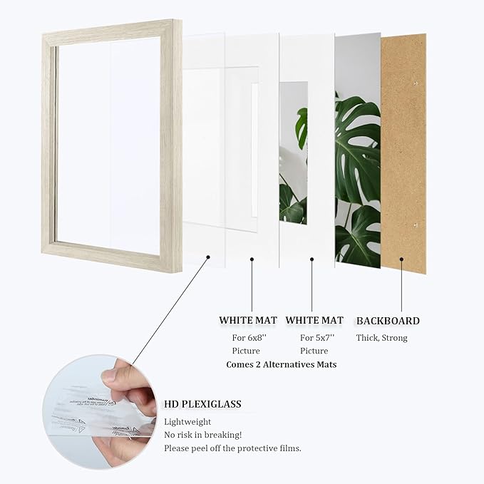 Egofine 9x12 Picture Frame Made of Solid Wood Covered by Plexiglass, Wood Frame for Pictures 5x7/6x8 with Mat or 9x12 without Mat, Tabletop and Wall Mounting Display, Distressed Wood Grain