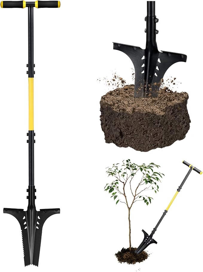 Jardineer Garden Shovels for Digging with Long Handle, Root Shovel for Cutting Roots with Comfortable Grip