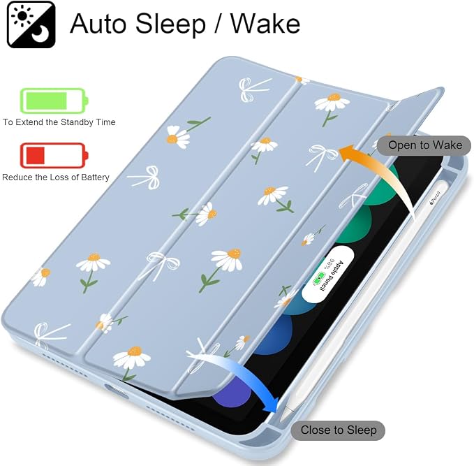 Case for iPad mini (A17 Pro 7th Generation) 2024/iPad Mini (6th Gen) 8.3 Inch with [Built-in Pencil Holder] Shockproof Cover with Clear Transparent Back Shell &amp Auto Wake/Sleep - Blue Bows