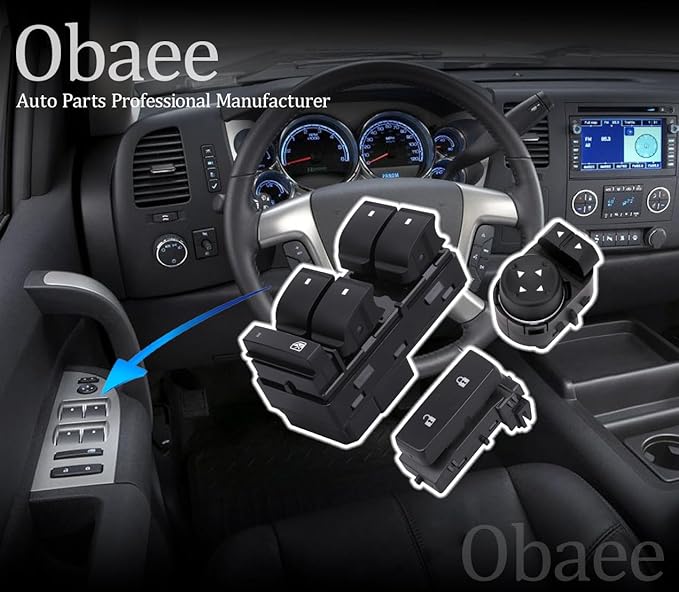 Obaee Power Window Control Switch Button & Front Driver Side Door Lock & Mirror Switch Compatible with Chevrolet Silverado/GMC Sierra 1500 2500 HD 3500 HD 2007-2013