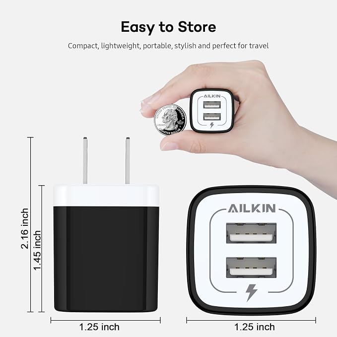 USB Wall Plug Multi USBA AC Power Charger Adapter USB-A Block Cube iPhone | iPad Samsung Google Pixel LG Camera Phones &amp Tablets Charge Multiple USB Plug Station Base