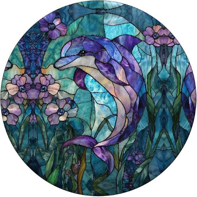 Dolphin Stained Art Effect Stain Art Floral Sea Teal Purple PopSockets PopGrip for MagSafe