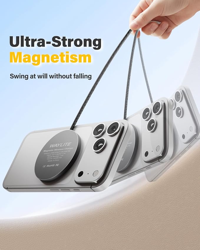 6FT Magnetic Wireless Charger Charging Pad - 15W Fast Mag-Safe Phone Charger for Apple iPhone 17 16 15 14 13 12 Series &amp AirPods 4 3 2 Pro Phone Charging Pad with Plug for Desk &amp Travel 1Pac