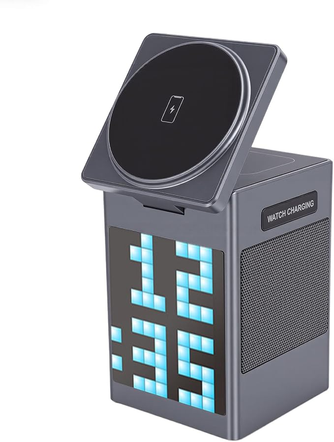 Compact 6 in 1 Wireless Charging Station Bluetooth Speaker Suitable for iOS Phones and Travel