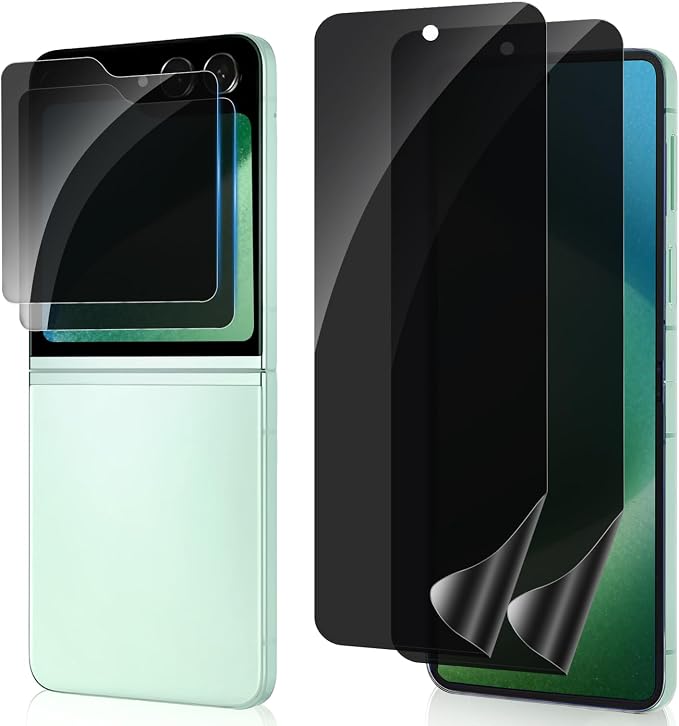 2 Sets Privacy Screen Protector for Samsung Galaxy Z Flip 5 6.7 | Inside Flexible TPU Hydrogel Film + Front Anti-Spy Tempered Glass Screen Protector Anti Scratch Self-Healing Case Friendly