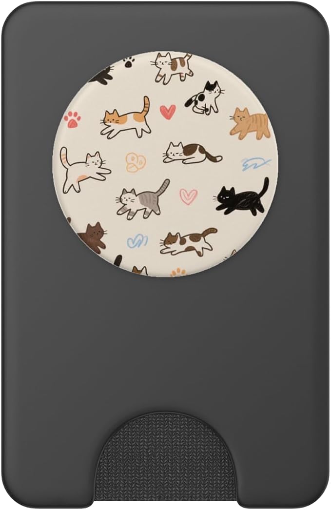 Beige Cute Cat Lover Pattern PopSockets PopGrip for MagSafe