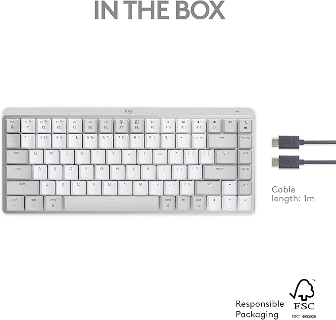 Logitech MX Mechanical Mini for Mac Wireless Illuminated Keyboard, Low-Profile Performance Switches, Tactile Quiet Keys, Backlit, Bluetooth, USB-C, Apple, iPad - Pale Grey