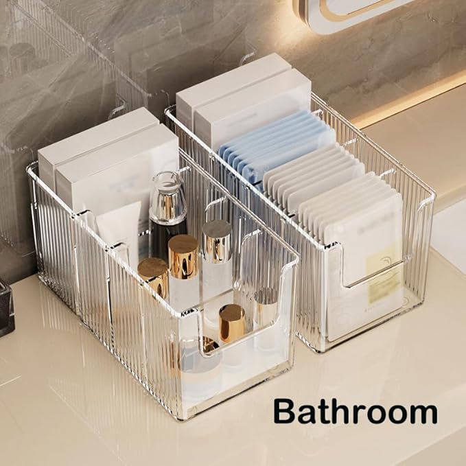 Extra Thick Acrylic Makeup Organizer with Removable Dividers - Waterproof Bathroom Storage for Sheet Masks/Essences/Cosmetics, Clear Visible Design, Space-Saving Vanity Organizer