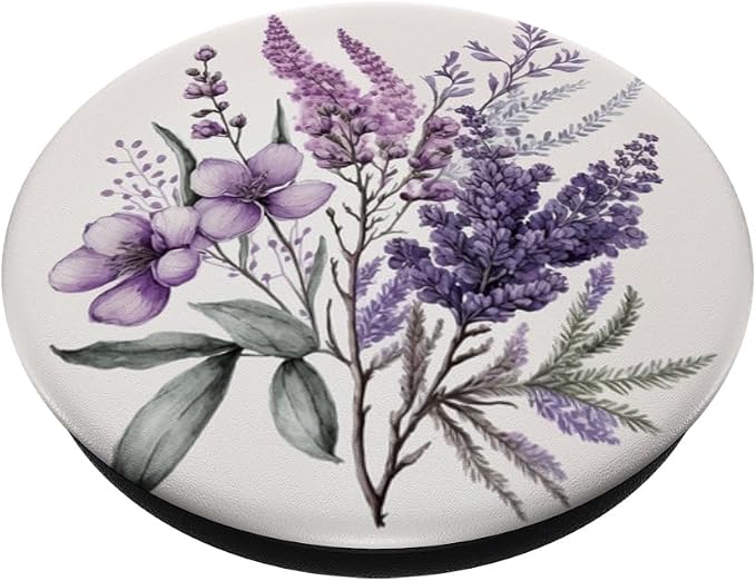 Purple Lavender Blossom Leaves Flowers Floral Girly PopSockets Adhesive PopGrip