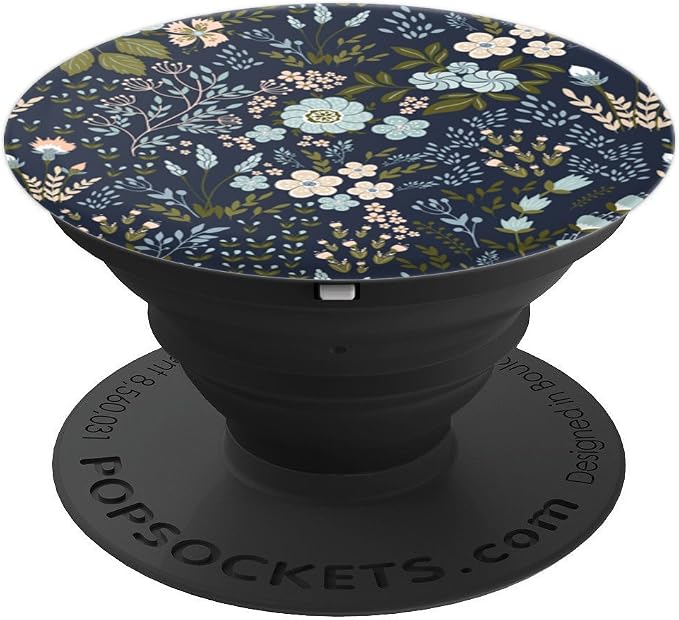 Navy Blue and Pink Floral Flower Print PopSockets Adhesive PopGrip