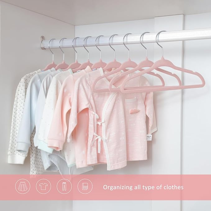 ManGotree Baby Hangers, Childrens Hanger Kids Coat Hangers with Ultra Thin & Non-Slip Design 15 Pack (Light Pink)