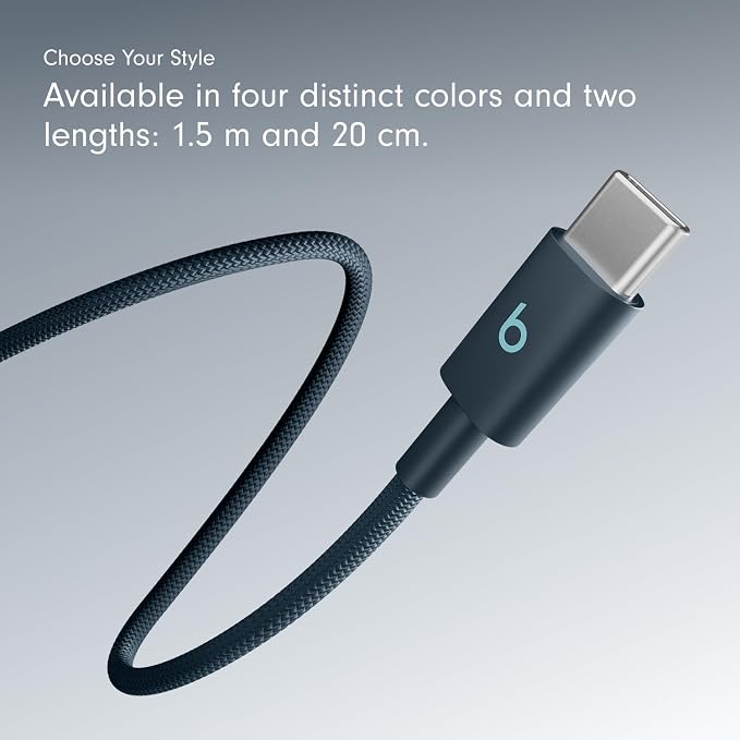 Beats 240W USB-C to USB-C Braided Cable Fast Charging Durable/Tangle Free Compatible with Apple and Android Devices (3 m/10 ft) – Bolt Black