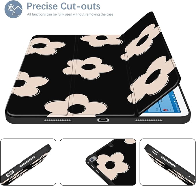Case for iPad 6th / 5th Generation 9.7-inch iPad Air 2 /Air 1 | Smart Trifold Stand Shockproof Case with Pencil Holder Auto Wake/Sleep Cover Viewing &amp Typing Angles Black Flowers