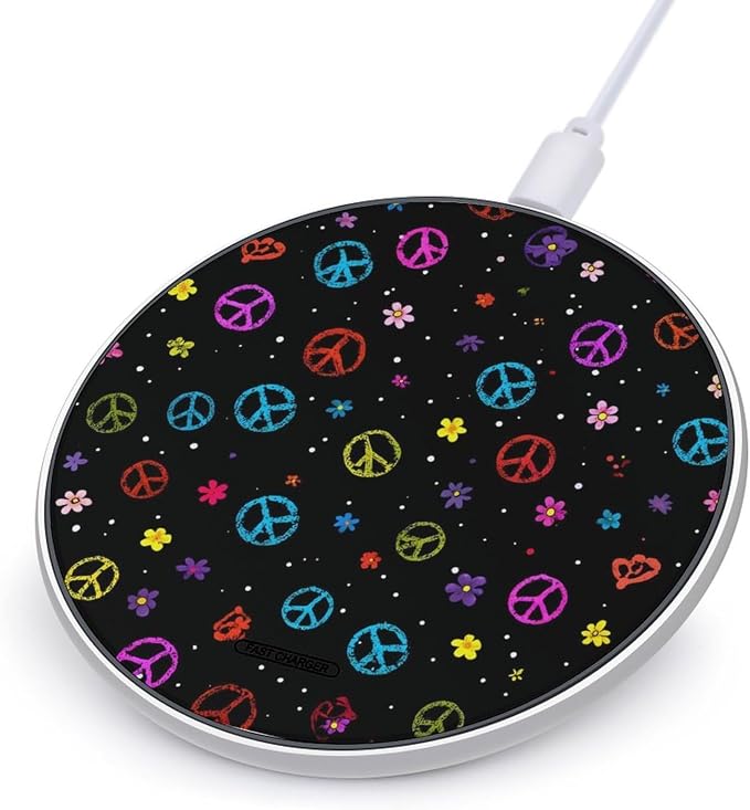 Colorful Peace Sign Wireless Charger SlimWireless Charging Pad Anti-Slip Charger Mat for Men Women