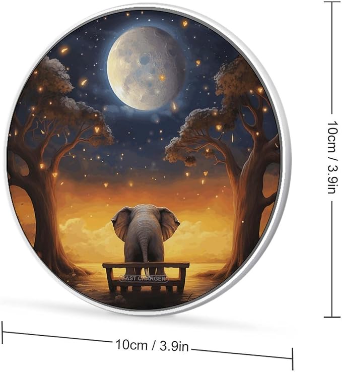 Animal Elephant Owl Tree Moon Star Wireless Charger Aluminum Alloy Frame 10W Fast Charging Pad with Indicator Light 6mm Thin &amp Portable Wireless Charging Pad for Travel Home Office Desk