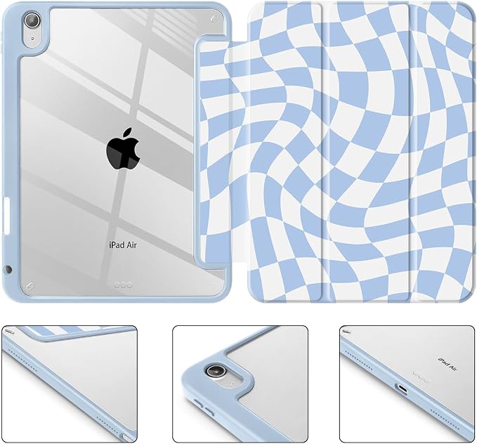 Mektron Case for 2026 iPad Air 11 inch M4 8th (M3 2025 7th /M2 2024 6th) Compatible with iPad Air 10.9 (2022 5th Gen /2020 4th Gen) Shockproof Clear Shell Blue Bows &amp Flowers