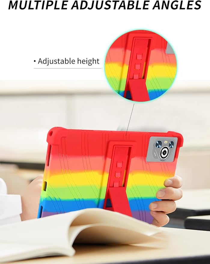 Case for Dghrti TAB30 2025 Android 14 Tablet 10.1 Inch，WUNIAK Shock Proof Lightweight Stand Rubber Shell Protective CoverKids Friendly Soft Silicone Adjustable Stand CoverBlack