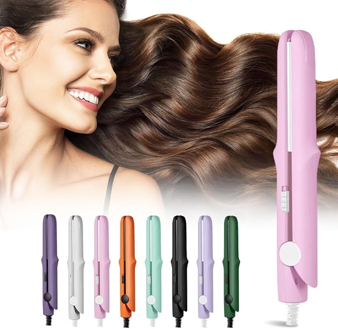 2026 New Mini Curling Iron for Short Hair, 2 in 1 Mini Curling Wand & Flat Iron Hair Straightener, Dual-Purpose Curling Iron, Portable Travel Curling Wand Hair Straightener (Pink)