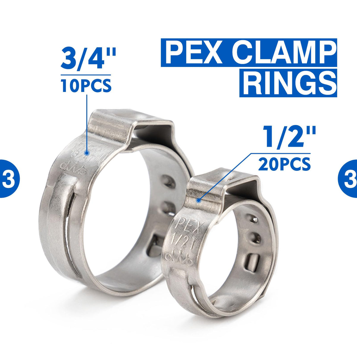 iCrimp Ratchet PEX Cinch Tool with Removing Function for 3/8-in, 1/2-in, 3/4-in, 1-in Stainless Steel Clamp, PEX Crimper with 20PCS 1/2-in, 10PCS 3/4-in PEX Clamps and Pipe Cutter- All in One