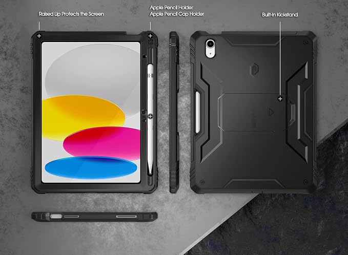 Poetic Revolution Case for iPad (A16) 11th / 10th Generation (2025/2022) Full-Body Rugged Shockproof Cover with Kickstand and Built-in-Screen Protector Only Applicable to iPad 11/10.9 Inch Black